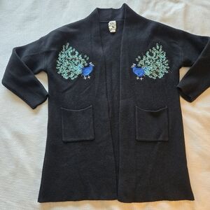 Yumi Kim Embroidery Peacock Cardigan Open Sweater Small